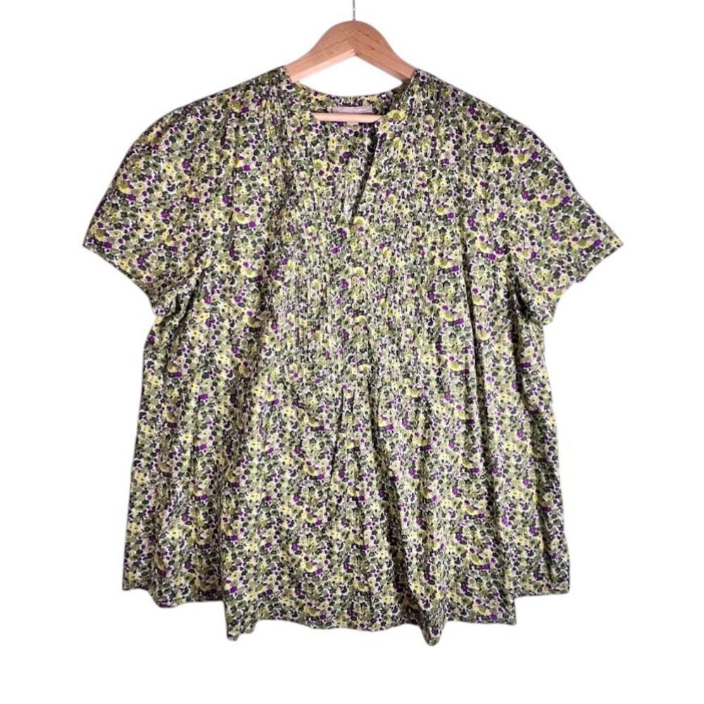 Floral Peasant Blouse Cotton Pintuck Boho Cottagecore Swing Top‎ 1X